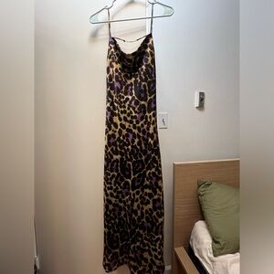 Zara Leopard Print Purple and Black Maxi Dress (Small)